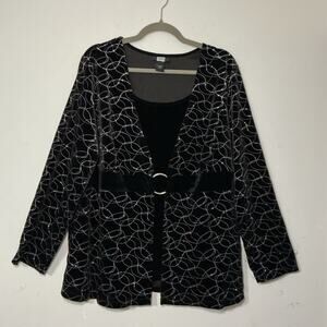 Studio 1940 Vintage Black Velvet Glitter Swirl Overlay Top Plus Size 18/20W